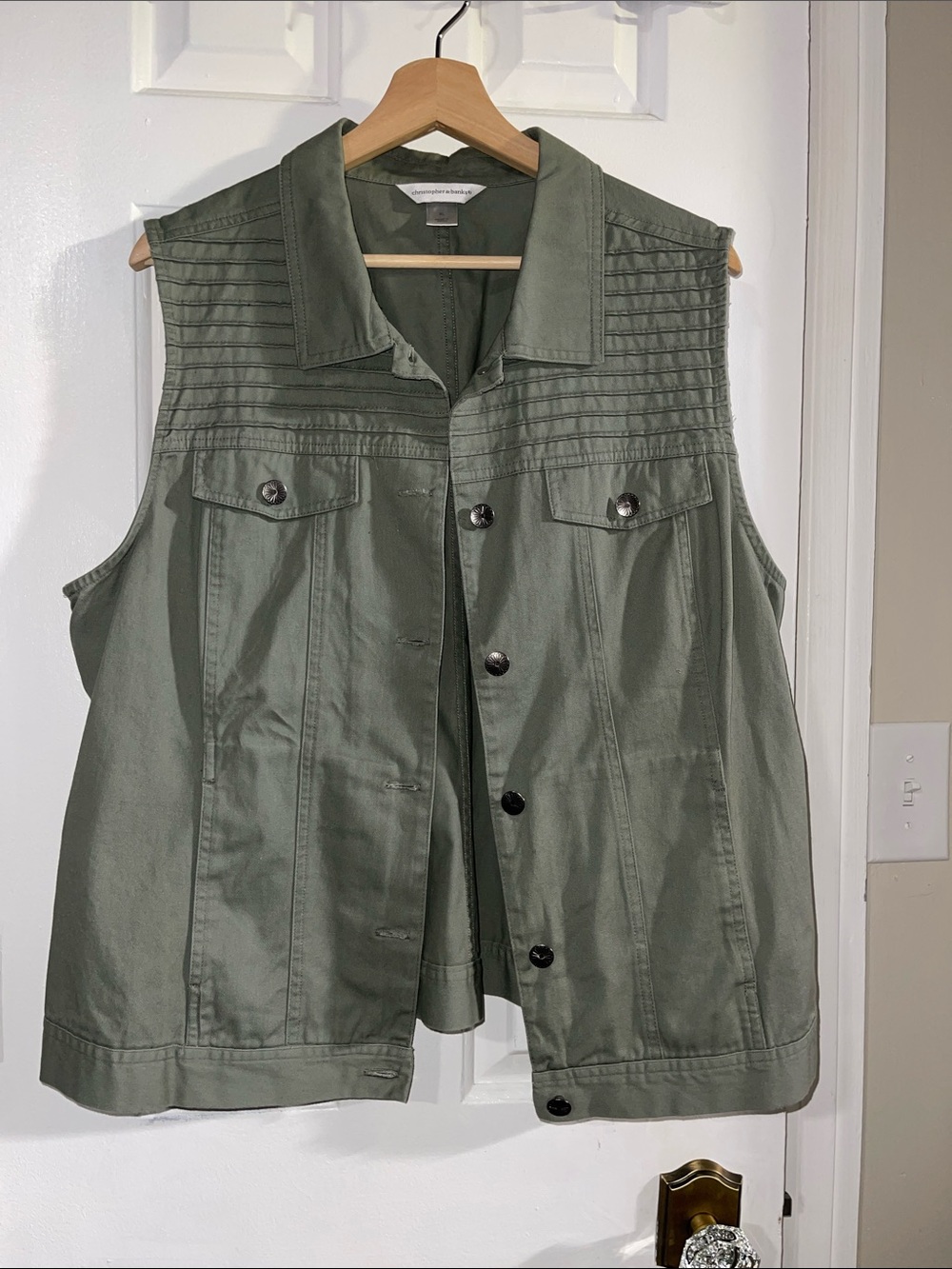 Christopher & Banks Olive Green Utility Vest with Button Front